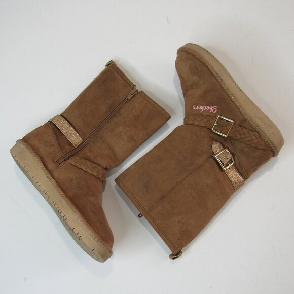 Skechers Toasty Toes Girl's Suede Buckle Memory Foam Warm Winter Boots Size 1 - Picture 5 of 14